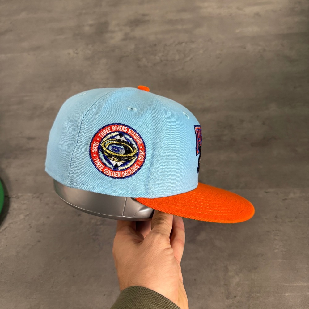 Hat Club Pittsburgh Pirates New Era Cap 7 1/4 Gulf Racing Light Blue Orange - Picture 3 of 7